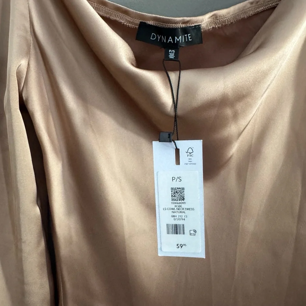 NWT Dynamite Satin Cowl Neck Dress in Champagne Taupe - Picture 5 of 5